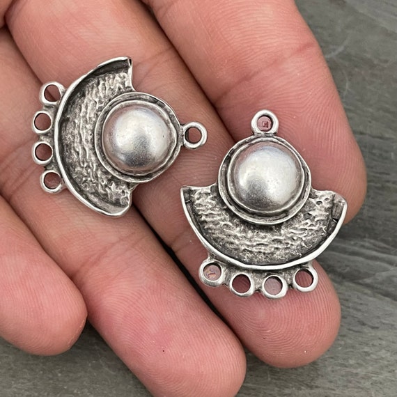 Antique Silver Charm earrings. Silver Plated Earring Parts. Bohemian Brass Earring Findings. 2 Pieces  - 7051