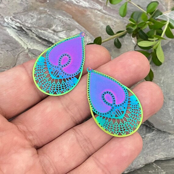 Rainbow Steel Earring Findings: Multi Color, Lightweight Charms - 2067