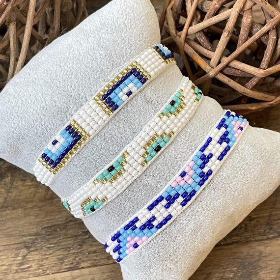 Braided Evil Eye Bracelets, Miyuki Seed Beads (Set of 3, Adjustable) - 5590