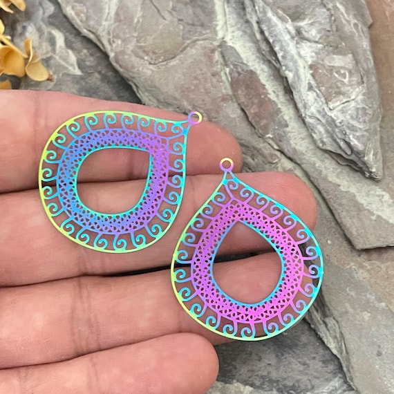 Earring Findings: Lightweight Rainbow Steel - Waterproof, Colorful- 2057