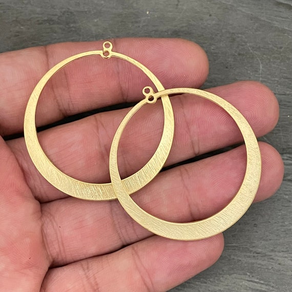 Gold Circle Charms. Matte Gold Plated Earring Parts.Bohemian Brass Earring Findings. (44 mm) - 1118