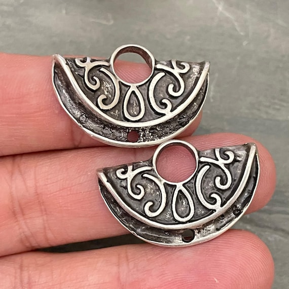 Boho Chic Earring Charms: Silver & Brass Bohemian Jewelry Findings (2 Pieces)