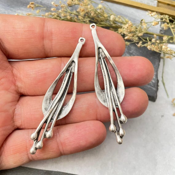 Silver Plated Bohemian Earring Charms: Jewelry Making Supplies (2 Pieces)