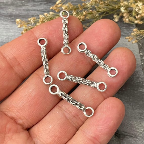Silver Plated Chain Link Earring Charms: Bohemian Jewelry Making (5 Pieces) - 8184