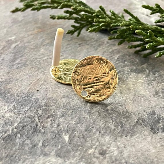 Gold Plated Brass Circle Earring Studs: Jewelry Making Findings