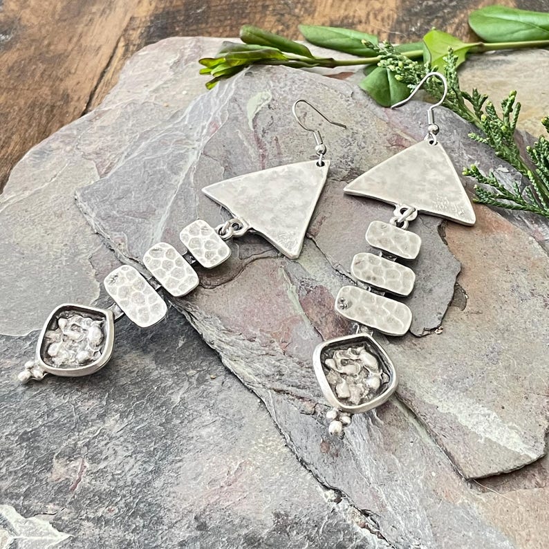 Bohemian Statement Chandelier Earrings - Silver Boho Chic Jewelry