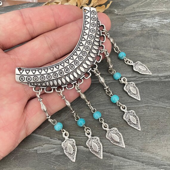 Bohemian Antique Silver Plated Pendant: Necklace Jewelry Findings - 5340