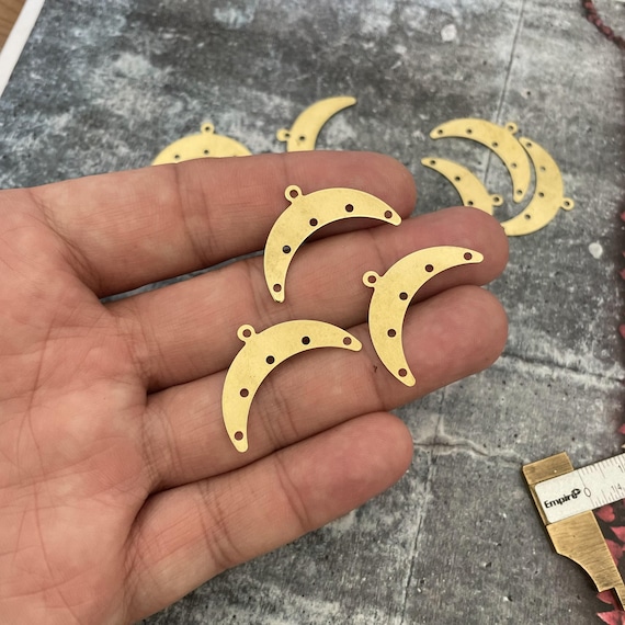 Raw Brass Crescent Moon Earring Charms: Jewelry Pendants - 8 Pieces