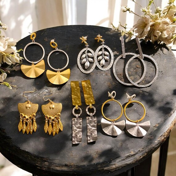 6 Pair Bohemian Earrings Set - Colorful Handmade Jewelry - 5471