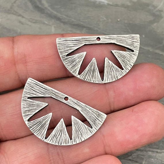 Antique Silver Sun Charms: Bohemian Earring Findings (2 Pieces) - 8080