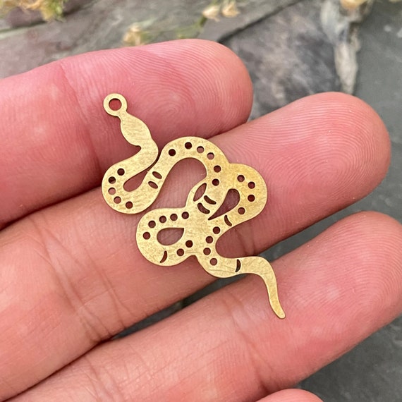 Mini Snake Brass Earring Charms - Raw Brass Snake Pendant - Brass Snake Charm  - 3013