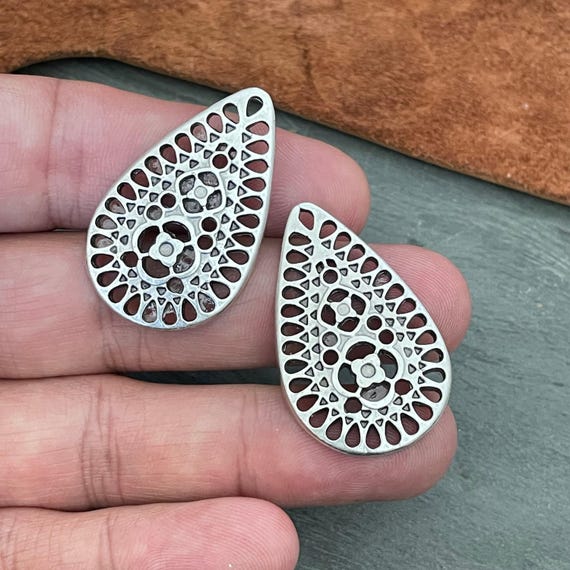 Antique Silver Sun Charms: Bohemian Earring Findings (2 Pieces)