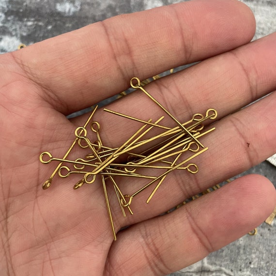 Brass Bead Pin - Raw Brass Eye Pins - 30 cm - Approx. 75 pieces.  Wholesale earring findings for jewelry making parts. -3030