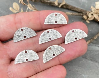 Antique Silver Half Moon Charms. Silver Plated Earring Parts. Bohemian Brass Earring Findings. 6 Pieces  - 7044