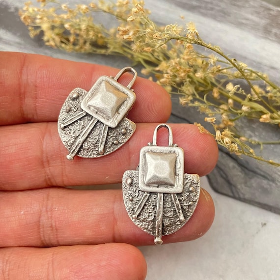 Silver Plated Bohemian Earring Charms: Jewelry Making Supply (2 Pieces) - 8164