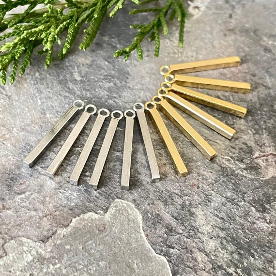 6 Pcs 24K Gold/Silver Plated Stainless Steel Bar Pendants