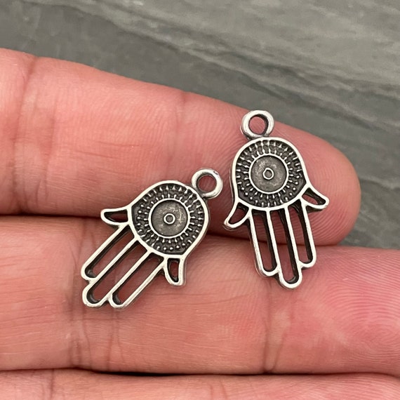 Hamsa - Fatima hand. Antique Silver Earring Necklace Findings. 6 Pieces  -  8021