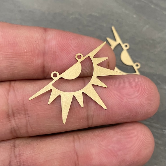 Brass Sun Crescent Charm Earring Findings - Jewelry Making Supplies - 3116