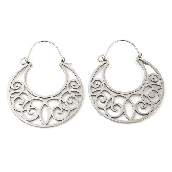304 Stainless Steel Moon Hoop Earrings | Bohemian Jewelry - 5578