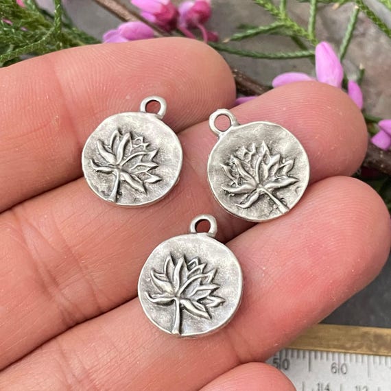 Silver Plated Lotus Earring Charms: Bohemian Jewelry Making Supply - 7012