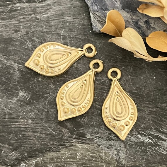 3 Pieces Gold Drop Charms. Matte Gold Plated Earring Parts.Bohemian Brass Earring Findings. - 1032
