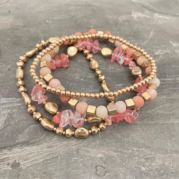 Boho Beaded Bracelet Set: 4 Earth Tone Stackable Bands - 5608