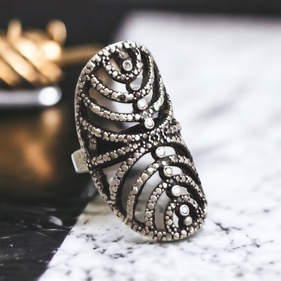 Antique Silver Plated Brass Adjustable Unique Ring. - 4332