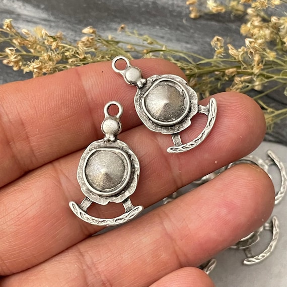 Silver Plated Earring Charms: Bohemian Jewelry Making Supply (2 Pieces)