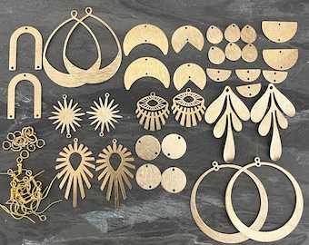 Bohemian  Earrings Set, Brass Charms, Raw Brass Earring Findings. Earring Finds. Wholesale earring findings for jewelry making parts. S34