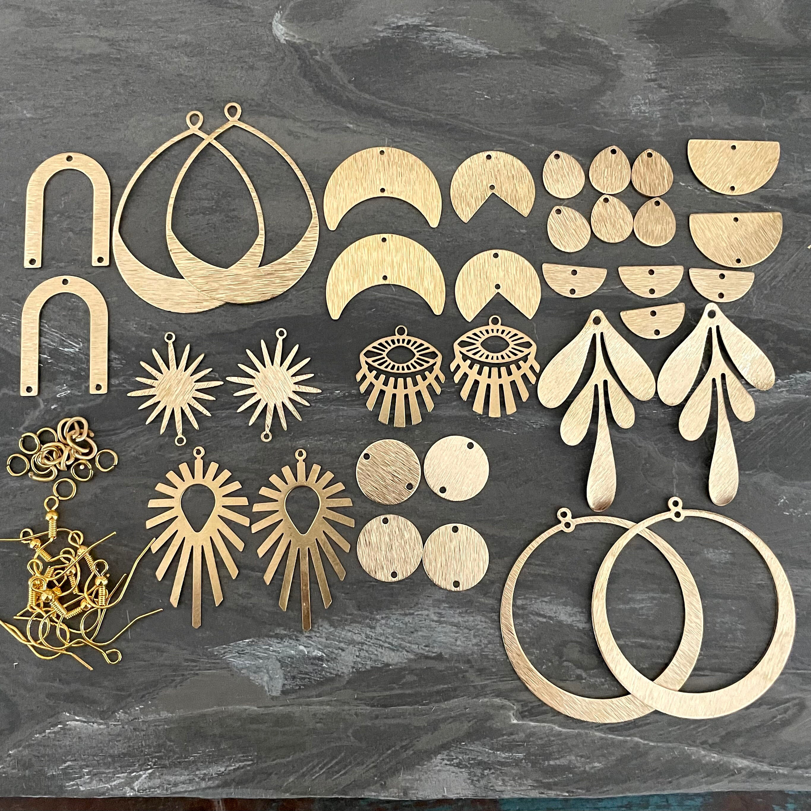 88 PCS - Raw Brass Earring Findings-One set, endless possibilities.  Wholesale earring findings for jewelry making parts. No Plated/Coated