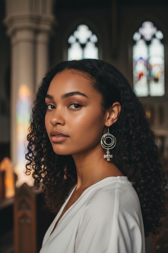 Silver Hoop Dangle Earrings, Textured Circular Design, Ethnic Bohemian Jewelry