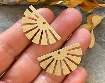 Raw Brass Fan Charms, Textured Earring Findings for Jewelry Making - 3066