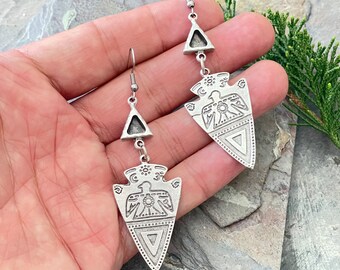 Boho Chic Statement Earrings - Silver Tribal Bohemian