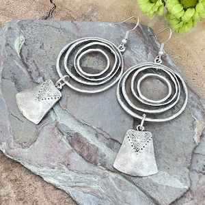 Chunky Boho Chandelier Earrings - Silver Bohemian Statement Jewelry