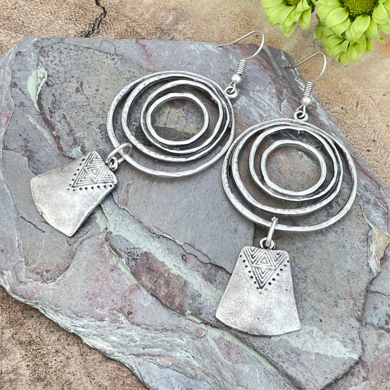 Chunky Boho Chandelier Earrings - Silver Bohemian Statement Jewelry