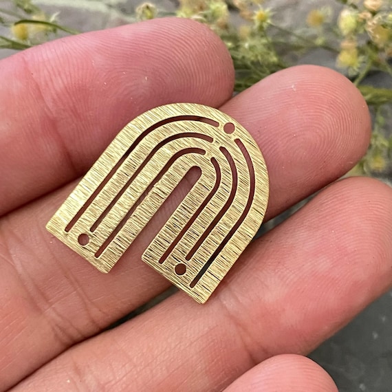 Raw Brass U Shape Connector: Textured Crescent Charm (25.06mm)