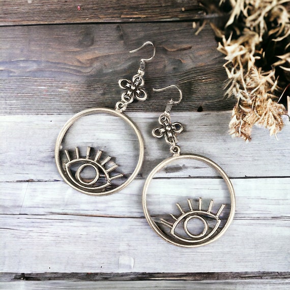 Handmade Bohemian Evil Eye Hoop Earrings - Mystic Protection Jewelry.Handcrafted Mystic Eye Protection Jewelry. 5511