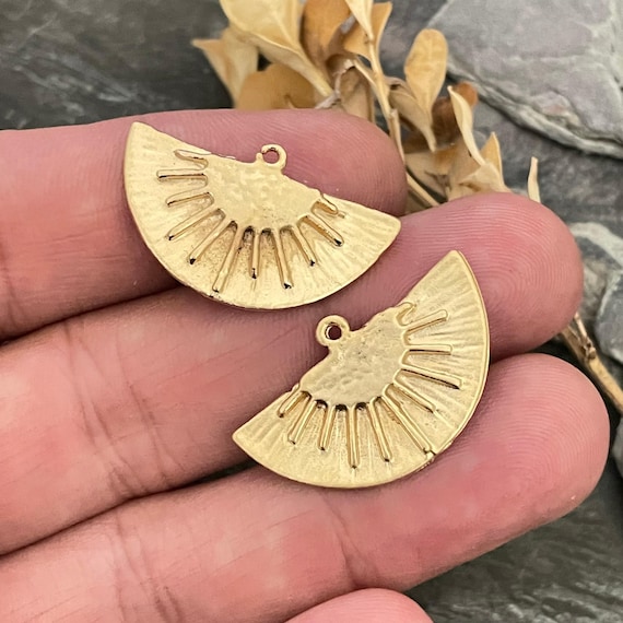 Matte Gold Sun Charms: Bohemian Brass Earring Findings (29x18 mm)