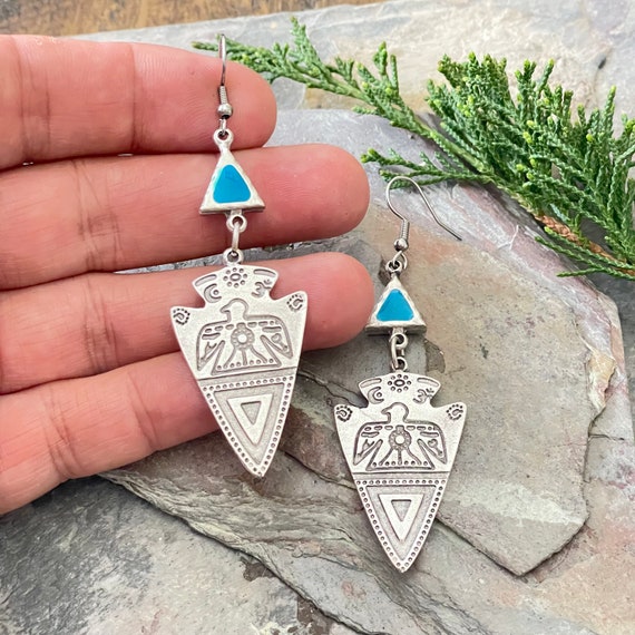 Boho Chic Statement Earrings - Silver Tribal Bohemian Jewelry - 5464