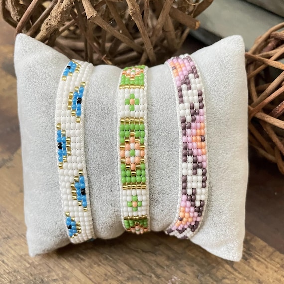 Miyuki Seed Bead Bracelet Set: Woven Evil Eye Bracelets - 5315