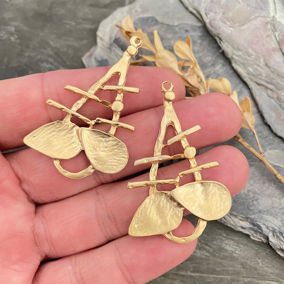 Matte Gold Brass Earring Parts - Bohemian Style, Set of 2 1070