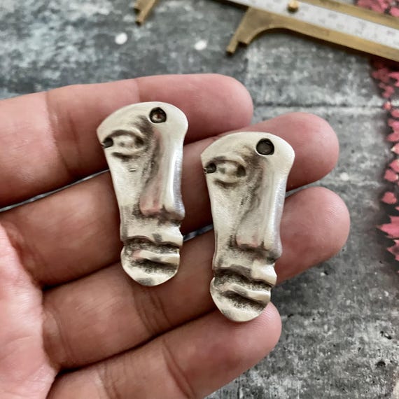 Antique Silver Face Earring Charms: Bohemian Jewelry Findings