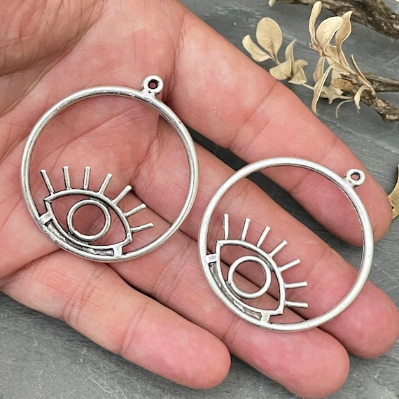 Antique Silver Sun Eye Charms: Bohemian Earring Findings (2 Pieces)