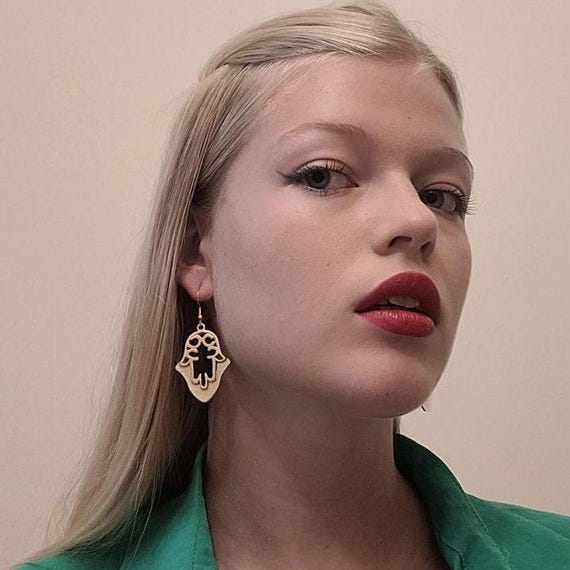 Boho Hamsa Hand Earrings: Ethnic Gold Plated Jewelry - 5049