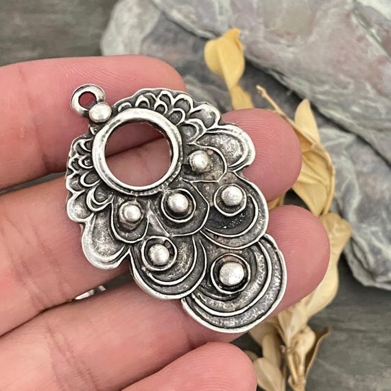Antique Silver Geometric Charm: Brass Jewelry Making Supply (49x34mm)