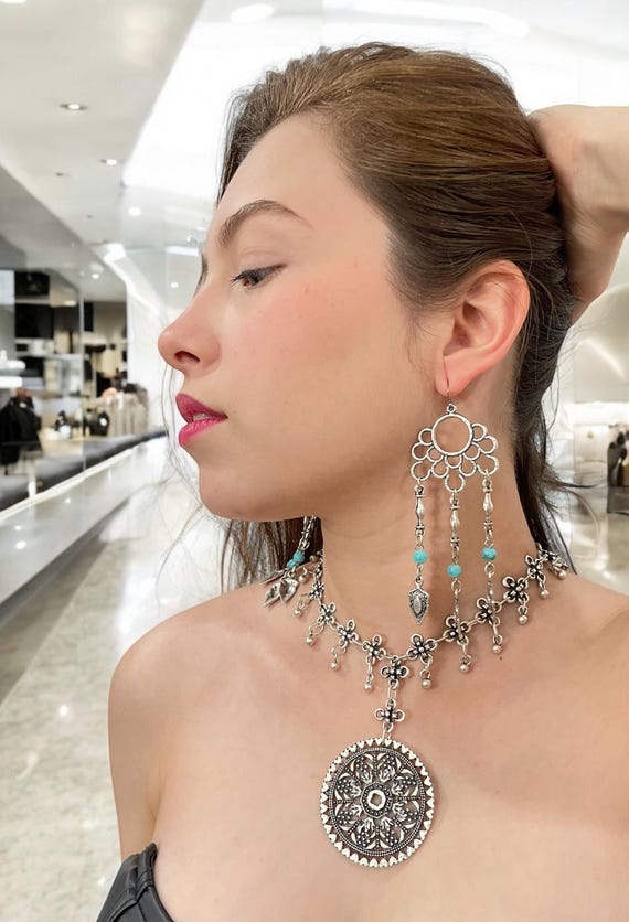 Bohemian Beaded Necklace and Earrings: Handmade Artisan Jewelry Set