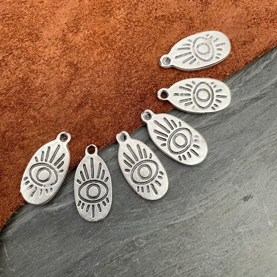 Antique Silver Evil Eye Charms: Ethnic Jewelry Making, 6 Pieces