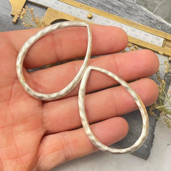 Silver Plated Teardrop Earring Charms: Bohemian Jewelry Making (2 Pieces)