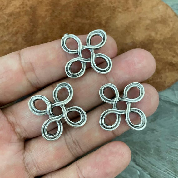 Antique Silver Tribal Earring Connectors: Pewter Charms, Drops (3 Pieces)