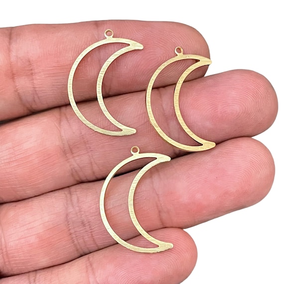 Brass Textured Crescent Earring Charms - Raw Brass Moon Pendant - Earring Findings - Jewelry Supplies - 3080